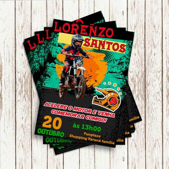 Convite Impresso (10 x 15) - Motocross com Foto da Criança