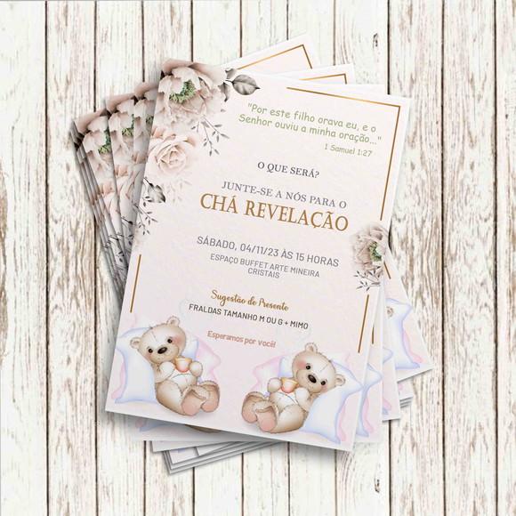 Convite Impresso (10x15) - Chá Revelação Gemeos Ursinho