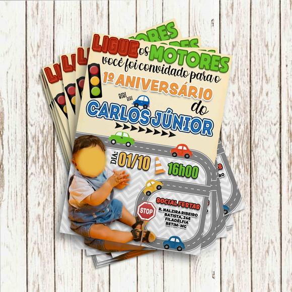 Convite Impresso (10x15) - Carrinhos com Foto
