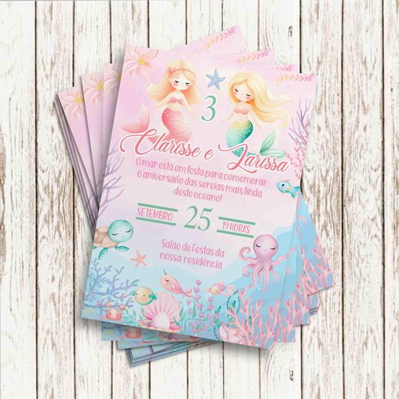 Convite Impresso (10x15) - Sereia Gemeas (loira ou Morena)