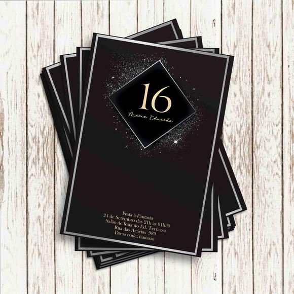 Convite Impresso (10x15)- sem Tema (preto, Prata e Dourado)