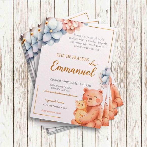 Convite Impresso- Cha de Bebê - Ursinho Mae e Filho