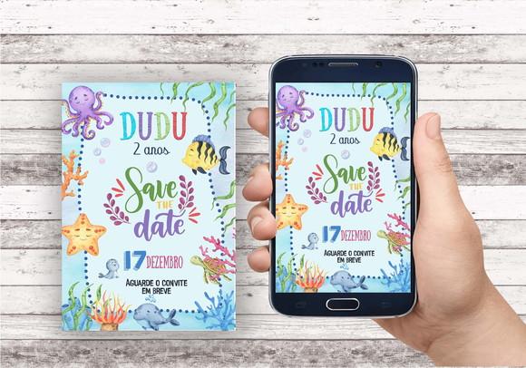 Convite Save The Date - Fundo do Mar Aquarela