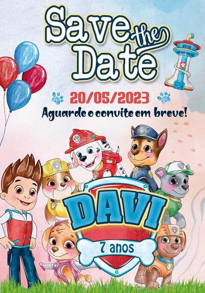 Convite Save The Date - Patrulha Canina Aquarela