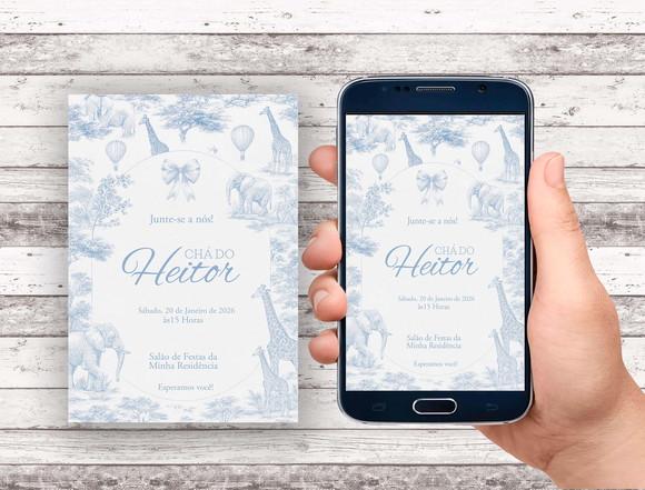 Convite Virtual - Cha de Bebe - Safari Toile Jouy