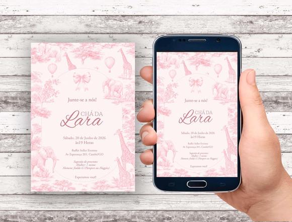 Convite Virtual - Cha de Bebe - Safari Toile Jouy Rosa