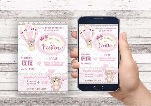 Convite Virtual - Cha de Bebe - Ursinha Baloeira