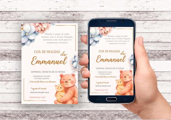 Convite Virtual - Cha de Bebê - Ursinho Mãe e Filho