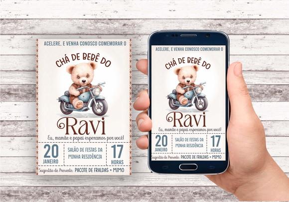 Convite Virtual - Cha de Bebê - Ursinho Motoqueiro
