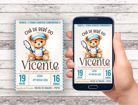 Convite Virtual - Cha de Bebê - Ursinho Tenista