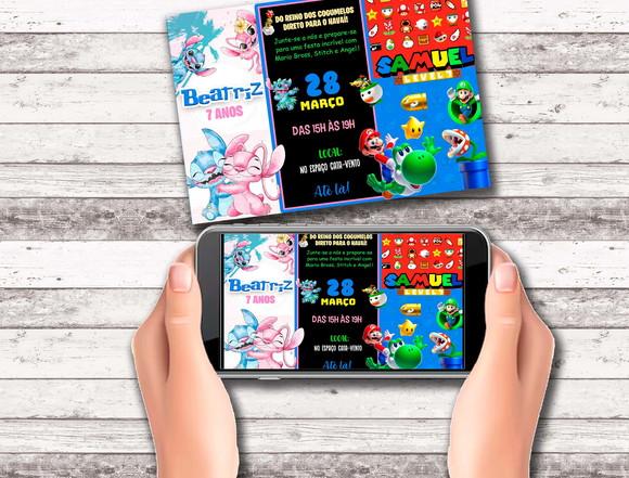 Convite Virtual - Duplo - Mario Bross e Stitch