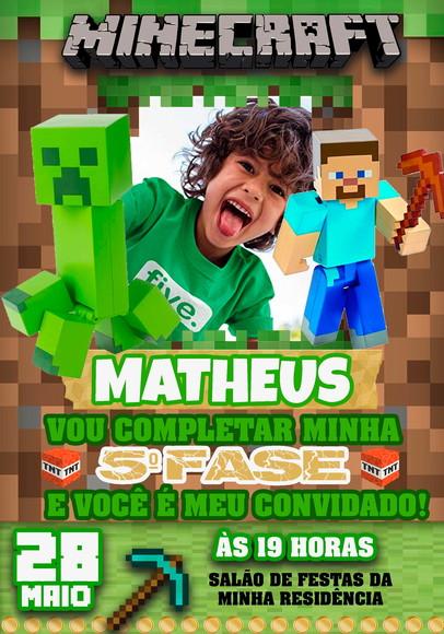 Convite Virtual - Minecraft (com Foto)