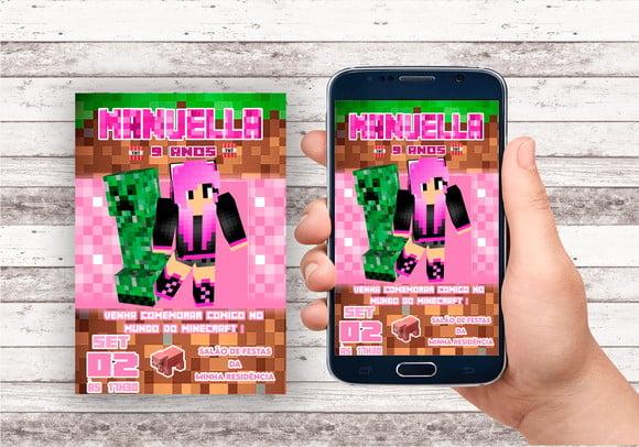 Convite Virtual - Minecraft Menina