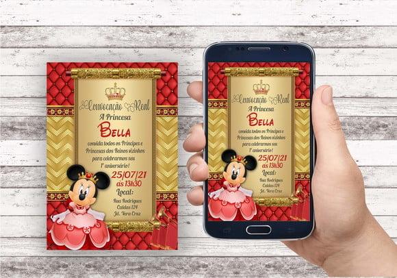 Convite Virtual - Minnie Realeza Vermelho