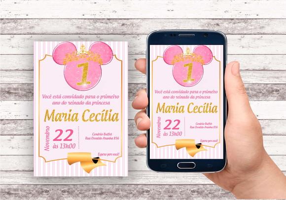 Convite Virtual - Minnie Realeza Rosa