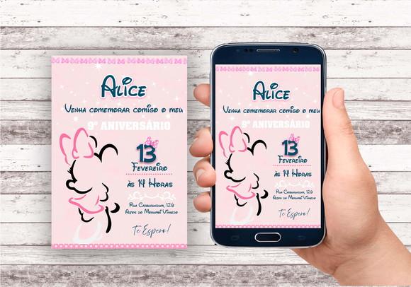 Convite Virtual - Minnie Rosa Contorno