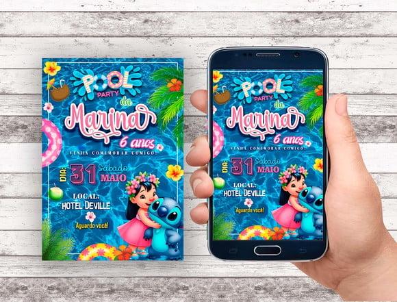 Convite Virtual - Pool Party Lilo e Stitch