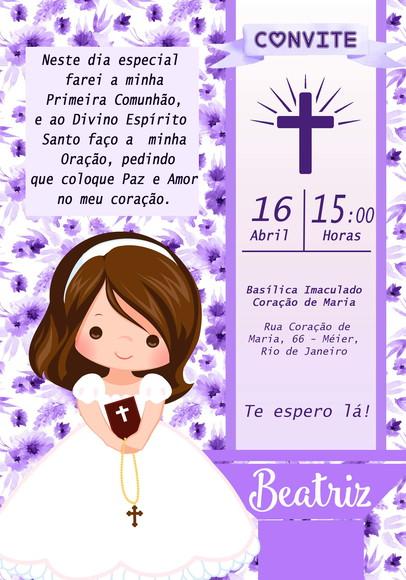 Convite Virtual - Primeira Comunhão Lilás