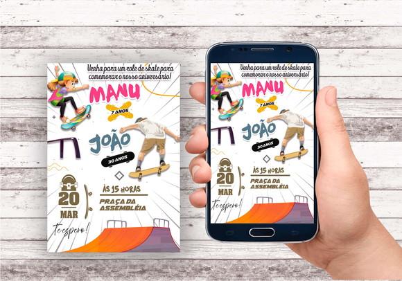 Convite Virtual - Skate (menino e Menina/ Pai e Filha)