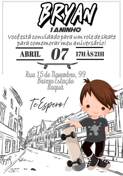 Convite Virtual - Skate Minimalista (menino Moreno)