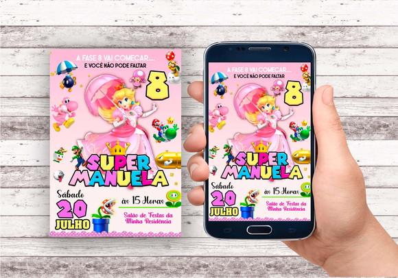 Convite Virtual - Super Mario - Princesa Peach