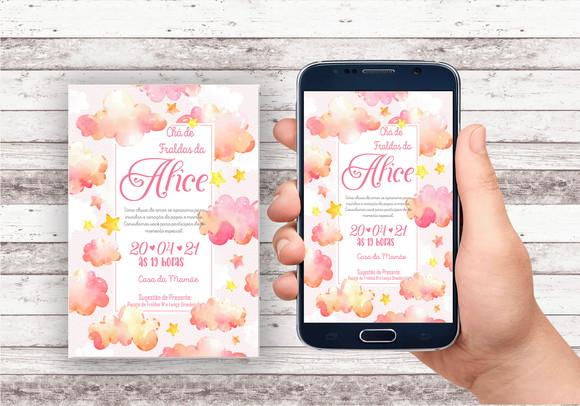 Convite Virtual Chá de Bebê - Nuvem Menina
