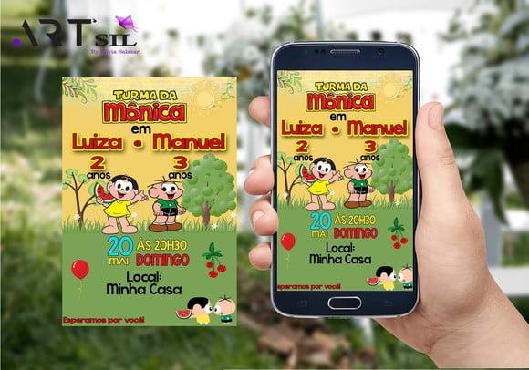 Convite Virtual Turma da Mônica (magali e Cebolinha)