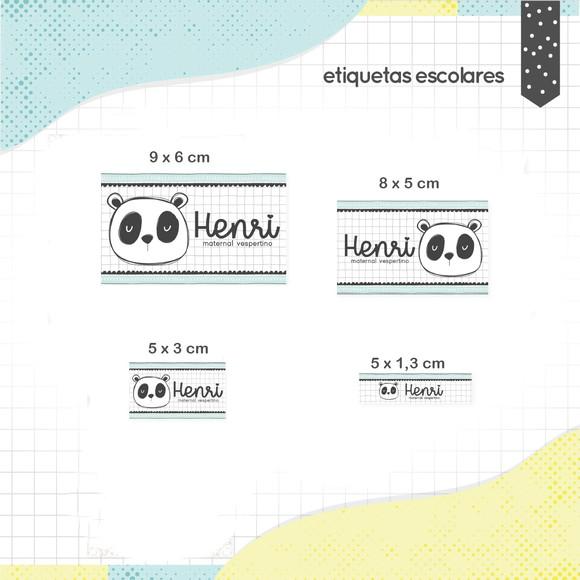 Kit Etiquetas Escolares (100 Unidades) - Panda Menino