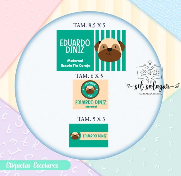 Kit Etiquetas Escolares Vinil - Preston Pug Skip Hop