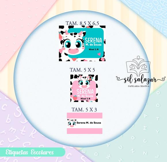 Kit Etiquetas Escolares Vinil - Vaquinha Romantica Puket