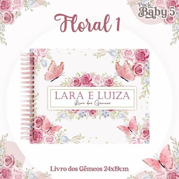 Livro do Bebê (19 x 24) - Floral 01 (gemeas)