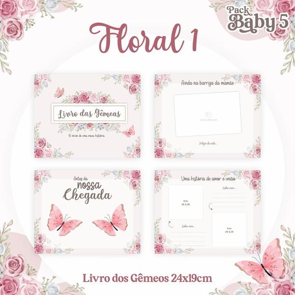 Livro do Bebê (19 x 24) - Floral 01 (gemeas)