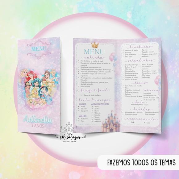 Menu/cardapio Infantil - Princesas Aquarela