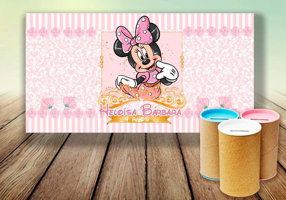 Rotulo para Cofrinho - Minnie Rosa e Dourado (digital)