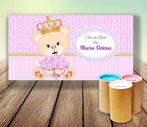 Rotulo para Cofrinho - Ursinha Princesa Lilas (digital)