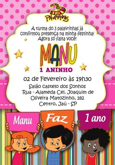 Convite Virtual - 3 Palavrinhas Rosa
