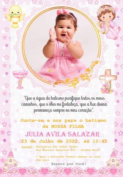 Convite Virtual - Batizado Menina(com Foto)