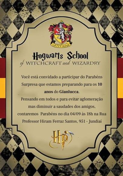 Convite Virtual - Carta Harry Potter