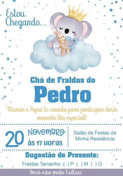 Convite Virtual - Cha de Bebe - Coala Menino