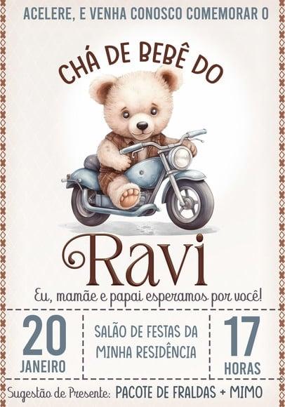Convite Virtual - Cha de Bebê - Ursinho Motoqueiro