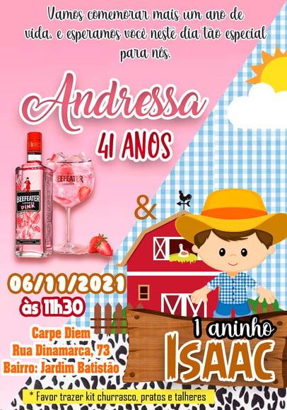 Convite Virtual - Duplo Gin Rosa E Fazendinha