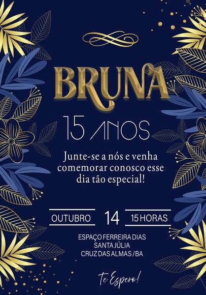 Convite Virtual - Floral Azul e Douradao