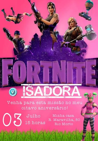 Convite Virtual - Fortnite Menina