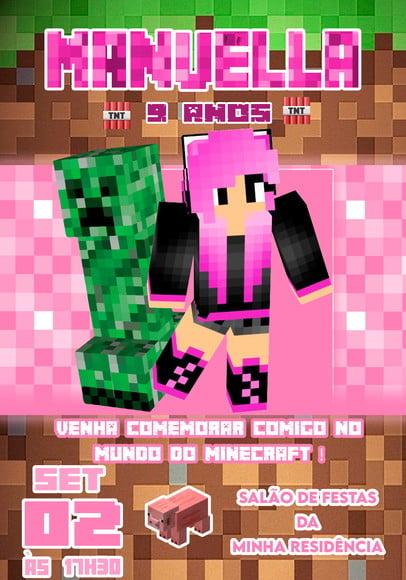 Convite Virtual - Minecraft Menina