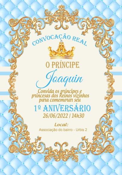 Convite Virtual - Realeza Menino (azul e Dourado)