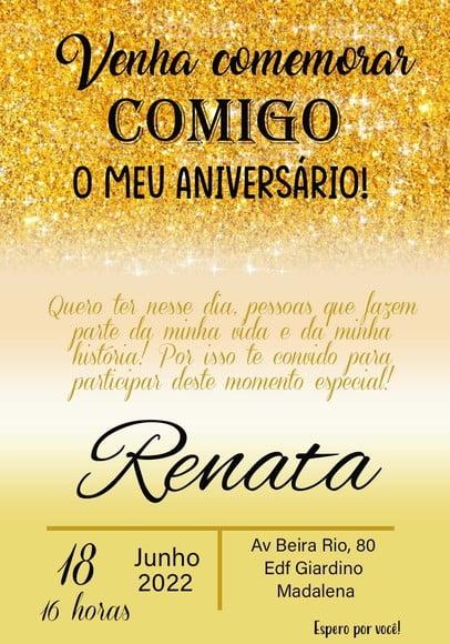 Convite Virtual - sem Tema (dourado) - sem Idade