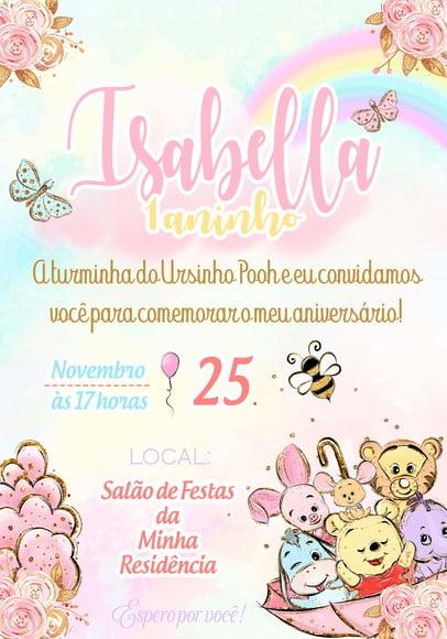 Convite Virtual - Ursinho Pooh Menina