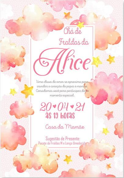 Convite Virtual Chá de Bebê - Nuvem Menina