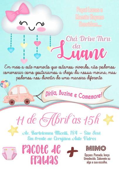 Convite Virtual Chá de Bebê - Chuva de Benção (drive Thru)