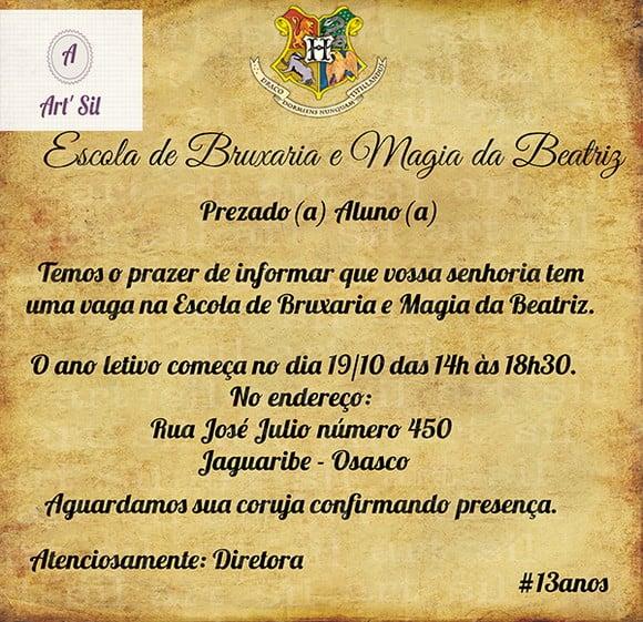 Convite virtual Harry Potter II